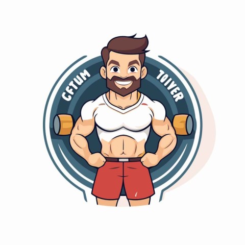 Fitness club emblem. Vector illustration in cartoon style. Bodyb