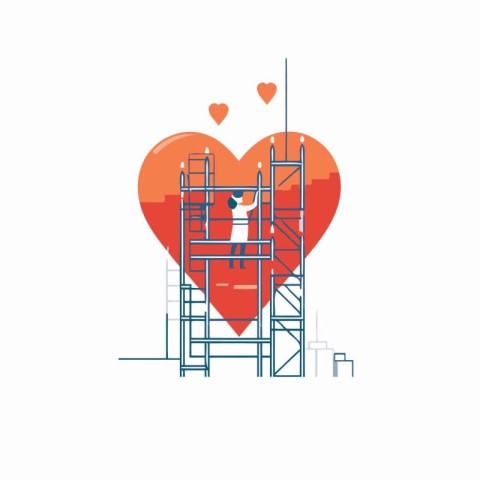 Vector illustration of a man on a scaffolding. The concept of Va