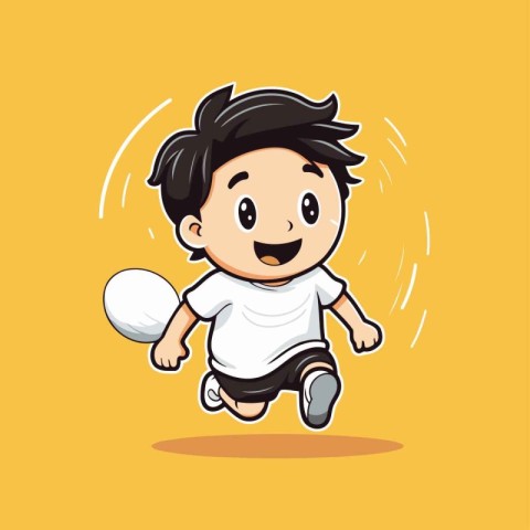 Cartoon boy running with ball. Vector illustration of a boy runn