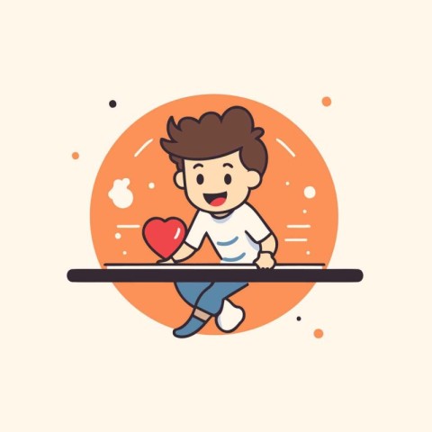 Cute boy playing table tennis vector illustration. Flat cartoon