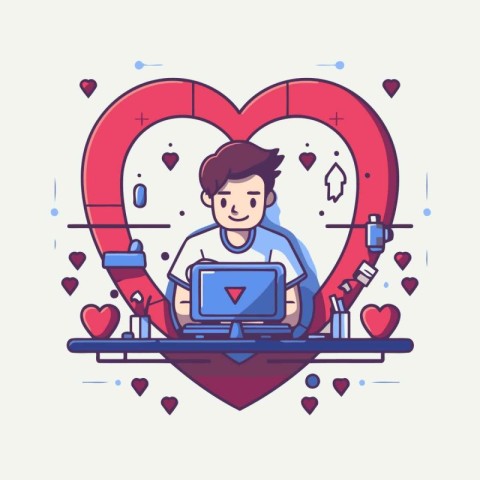 Online dating concept. Vector illustration in flat linear style.