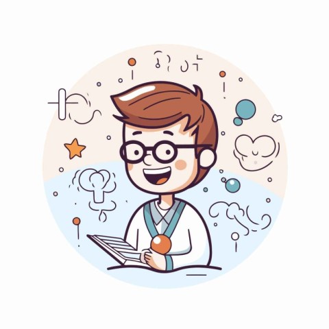 Vector illustration of a cartoon boy in glasses. The boy is a do