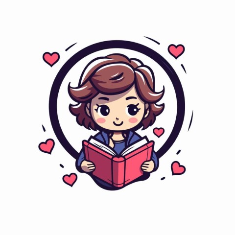 Cute girl reading a book. Vector illustration in cartoon style.