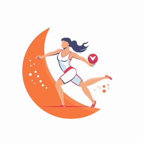 Woman running on the moon. Healthy lifestyle concept. Vector ill