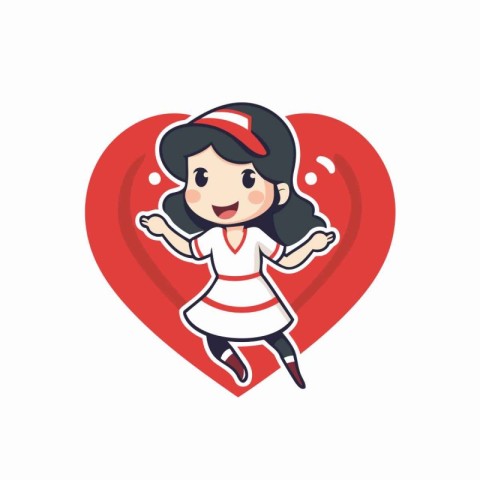 Cute girl with red heart. valentine's day vector