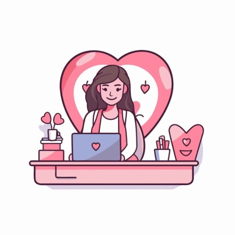 Vector illustration of a woman working from home with a laptop o