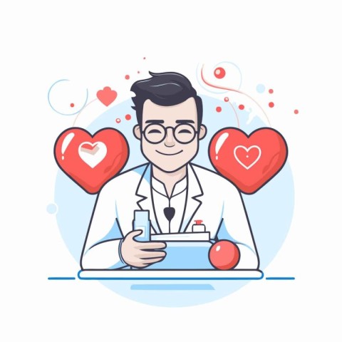 Vector illustration of a doctor with a stethoscope in his hand a