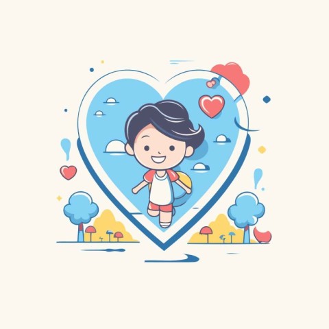 Cute boy with heart and arrow. Vector illustration in flat style