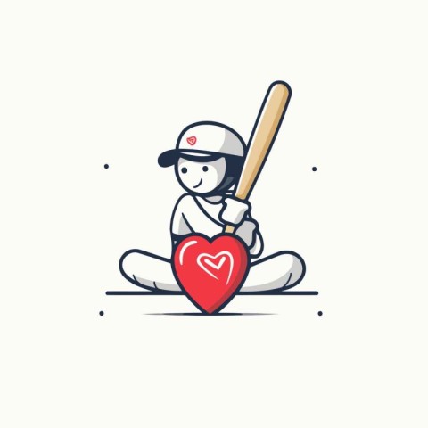 Cricket player with baseball bat and heart. Vector illustration.