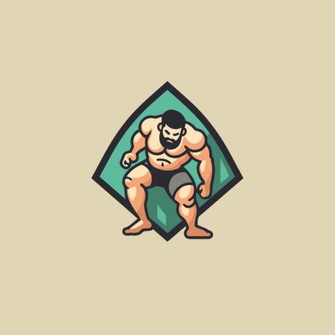 Bodybuilder logo template. Vector illustration of a strong man b