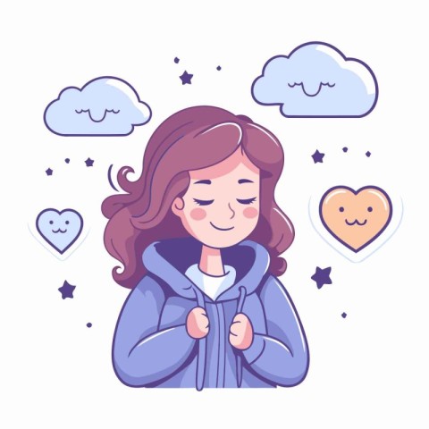 Cute cartoon girl in warm clothes. Vector illustration in a flat