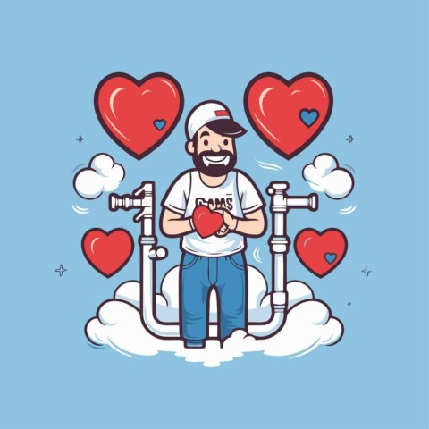 Vector illustration of a man with a heart in the clouds. Valenti