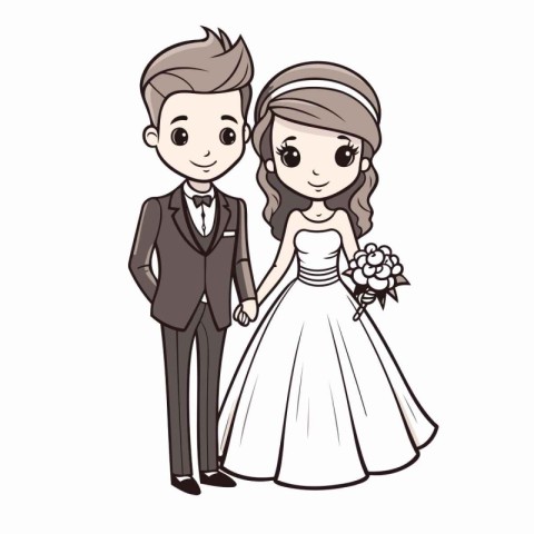 Wedding Couple - Bride and Groom - Vector Illustration