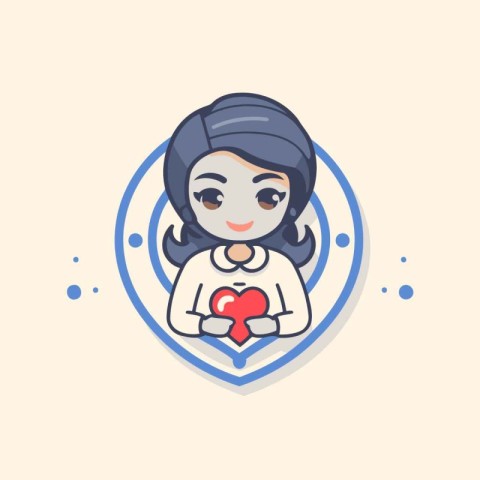 Cute girl with heart in hands. Vector illustration in cartoon st