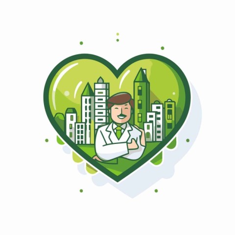 Vector illustration of a doctor in a green heart. Flat style.