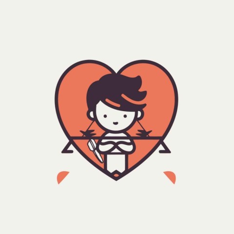 Cupid with bow and arrow in the heart. Vector illustration.