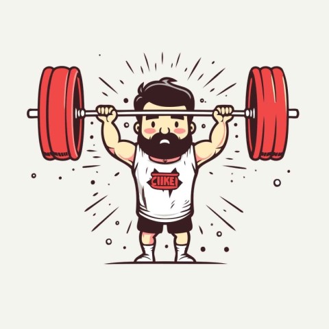 Cartoon man lifting a barbell. Vector illustration for your desi