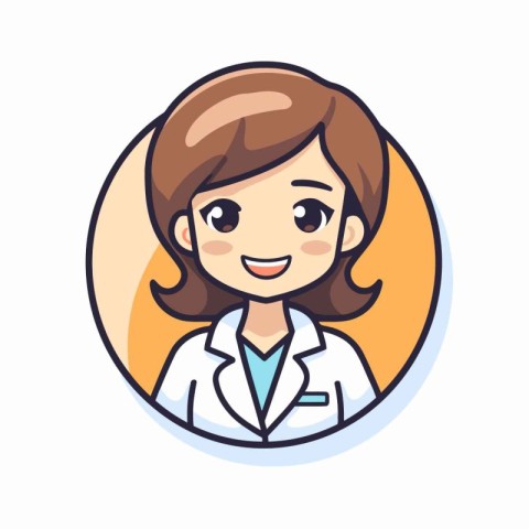 Female doctor in round icon. Vector illustration of smiling fema