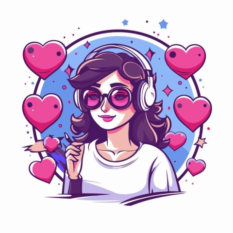 Vector illustration of a girl listening to music with headphones