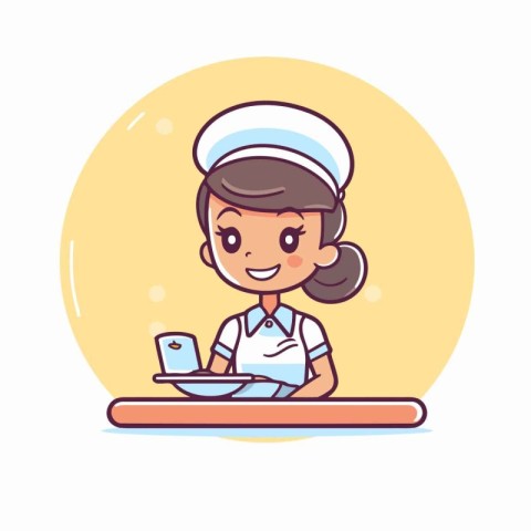 Cartoon nurse with a laptop. Vector illustration of a cute carto