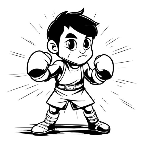 Cartoon Illustration of a Kid Boy Boxing Mascot Character