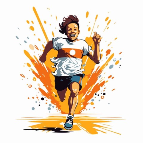 Running man. Vector illustration of a male athlete running in mo