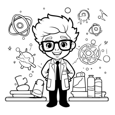 Scientist boy cartoon design. science chemistry laboratory resea