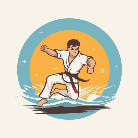 Karate man. Martial arts. Vector illustration in retro style.