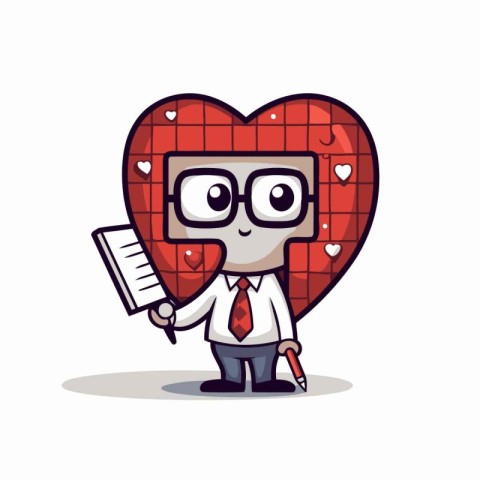 Businessman heart character with pencil and clipboard vector ill