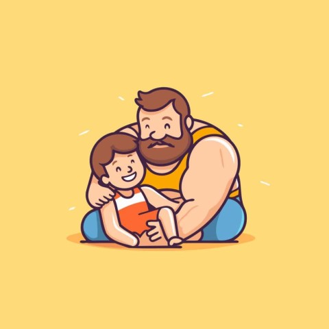 Dad and son hugging. Vector illustration in flat cartoon style i