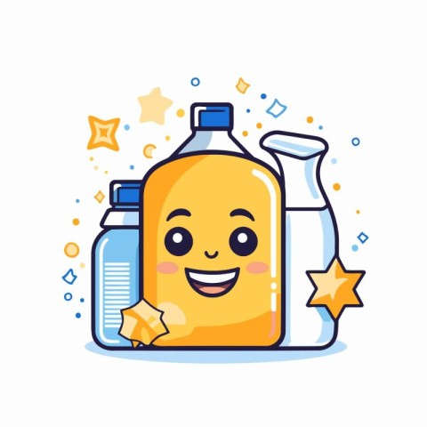 Cute cartoon detergent bottle character. Vector illustration iso