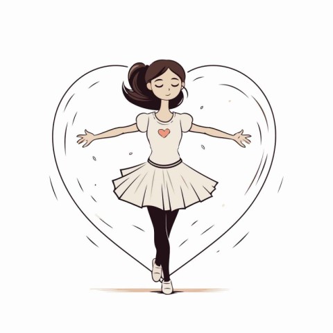 Ballerina girl dancing in a heart shape. Vector illustration.