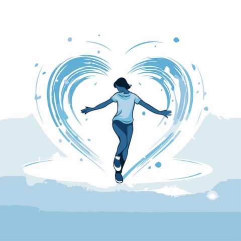 Vector illustration of a woman jumping in the shape of a heart.