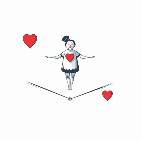 Cute cartoon girl in love with hearts. Valentine's day vector il