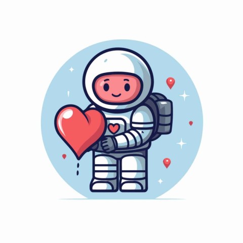 Astronaut with heart. Cute cartoon character. Vector illustratio