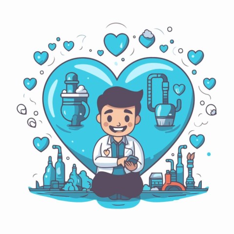 Vector cartoon style illustration of a man in a medical gown wit