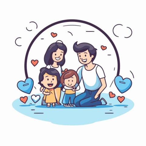 Happy family with children. Father. mother and daughter. Vector