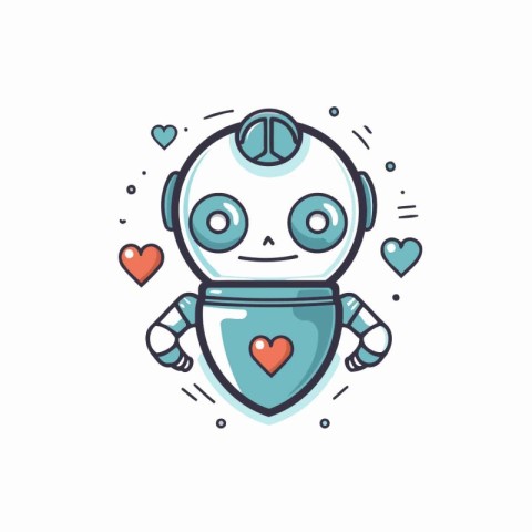 Cute robot with heart. Vector illustration in doodle style.