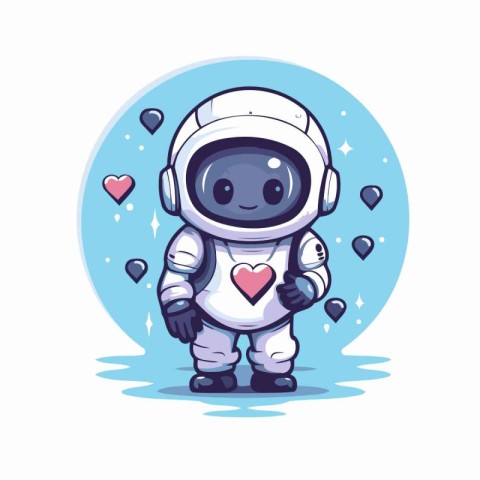 Cute cartoon astronaut with heart in his hand. Vector illustrati