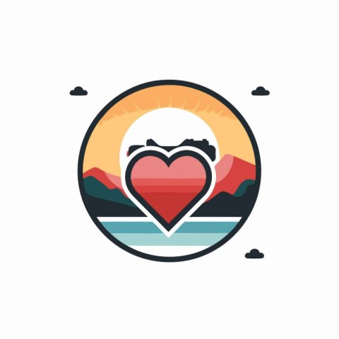 Love travel logo design template. Vector illustration of heart a