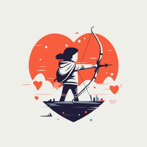 Archery sport. Cupid with bow and arrow. Vector illustration.