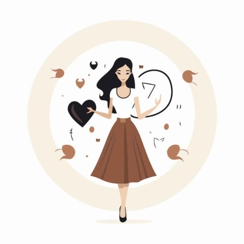 Vector illustration of a girl in a skirt with a heart in her han