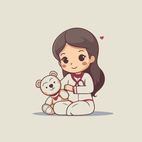 cute girl with teddy bear and stethoscope. vector illustration