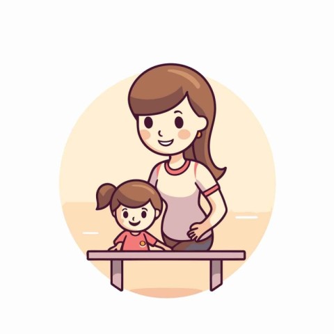 Pregnant woman and her daughter. Vector illustration in cartoon