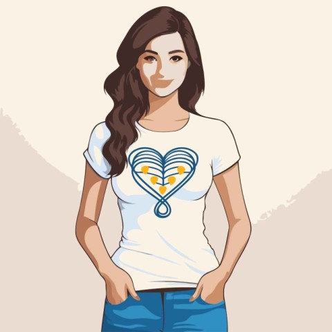 Beautiful young woman with long wavy hair. Vector illustration.