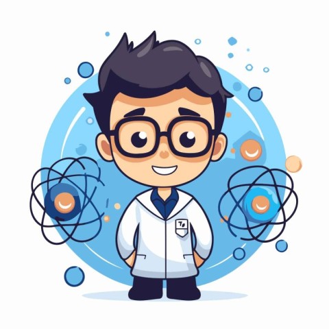 Scientist boy cartoon character with science equipment vector il