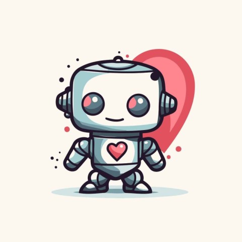 Cute robot with heart. Vector hand drawn cartoon character illus