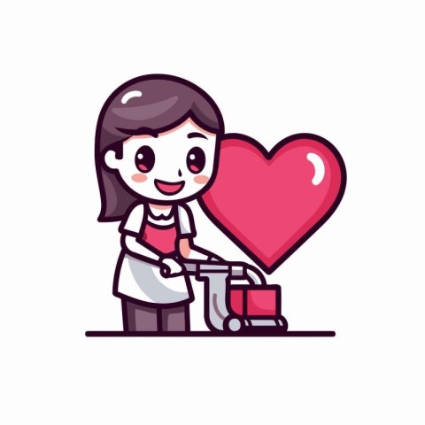 Woman with wheelchair and red heart. Vector illustration in cart