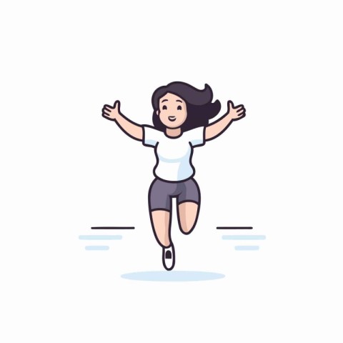 Happy woman in sportswear jumping and running. Vector illustrati