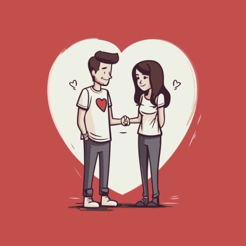 Couple in love holding hands. Vector illustration in cartoon sty